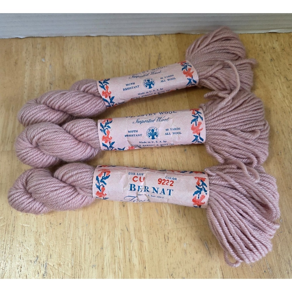 Lot of 3 Skeins Bernat Tournau Tapestry Wool 40 yards each Pink‎ Color 9222  VTG